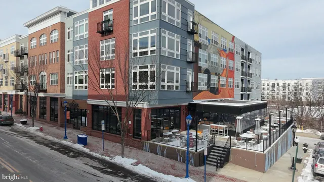 a front view of a building with street