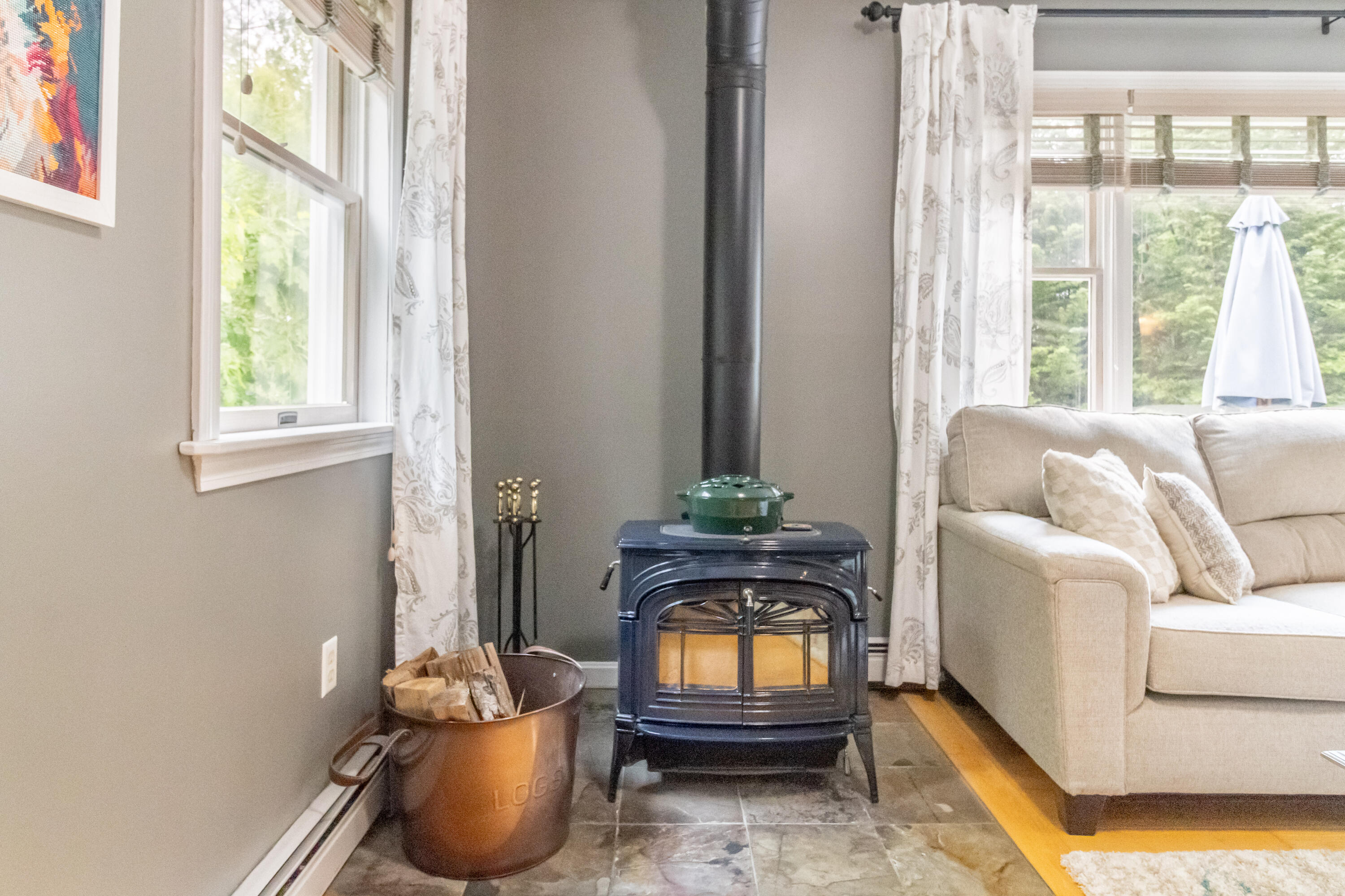 39 Kitteridge Brook Road Bar Harbor, ME 04609 - Photo 28 of 84 Living Room Wood Stove