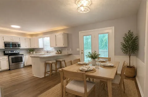 a view of small space with wooden floor