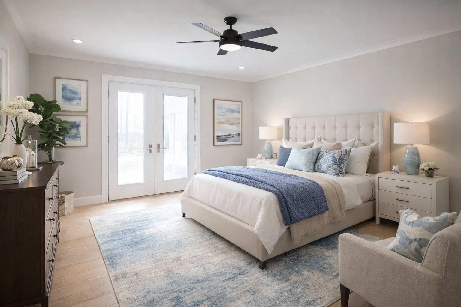 147 Dunrobin Court Sparta, TN 38583 - Photo 16 of 59 a spacious bedroom with a bed and a chandelier