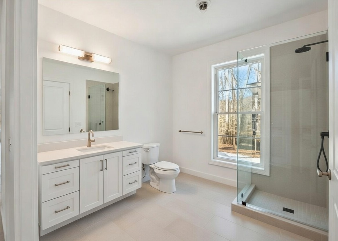 147 Dunrobin Court Sparta, TN 38583 - Photo 28 of 59 a bathroom with a double vanity sink a toilet and a mirror