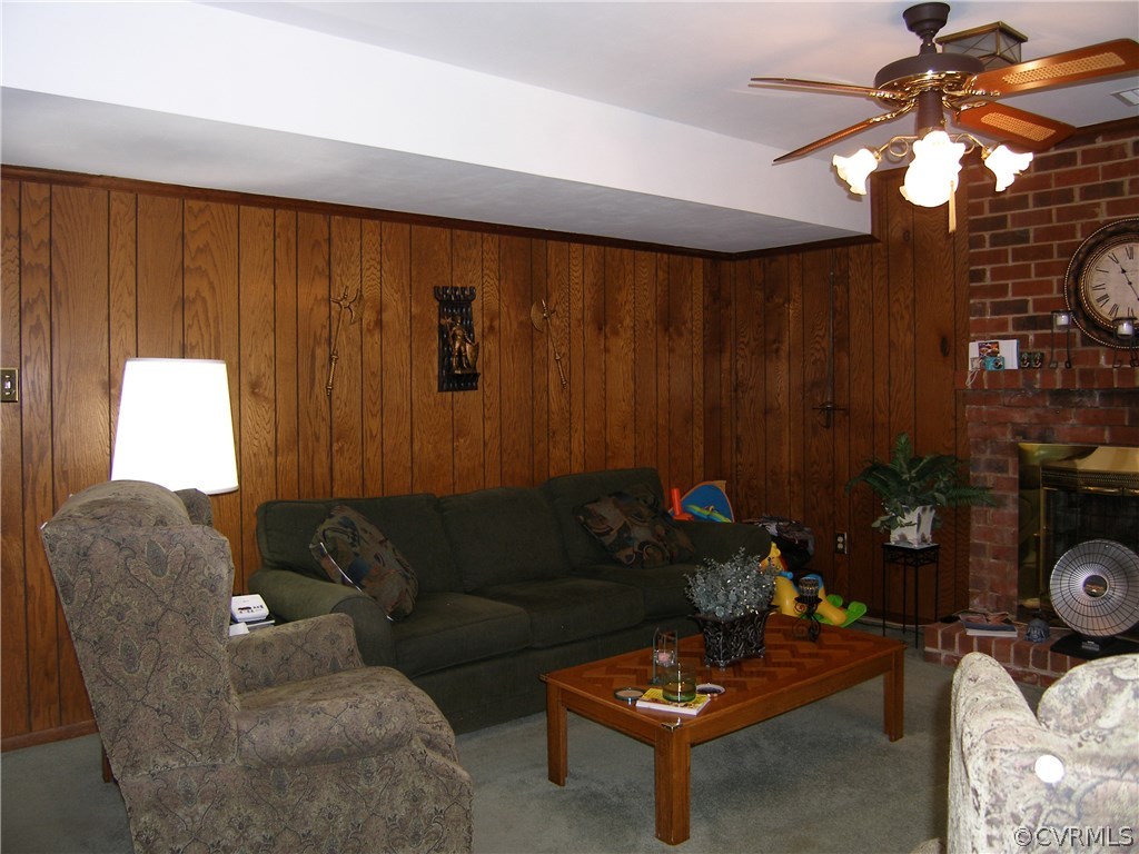 800 Whiffletree Road North Chesterfield, VA 23236 - Photo 16 of 47 Family Room: Panelling, Carpet, CFan, Brick FP