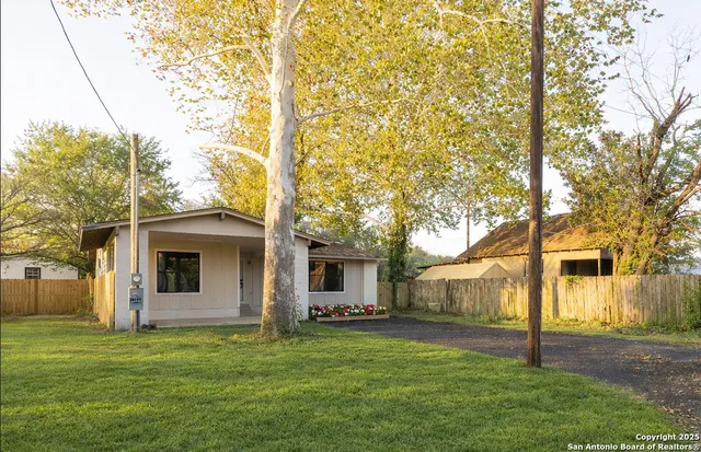 a white house that has a tree in front of it