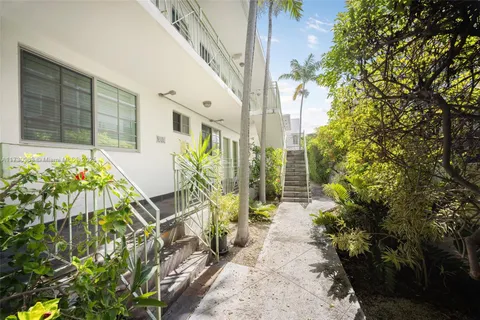 a view of a garden with a flower garden