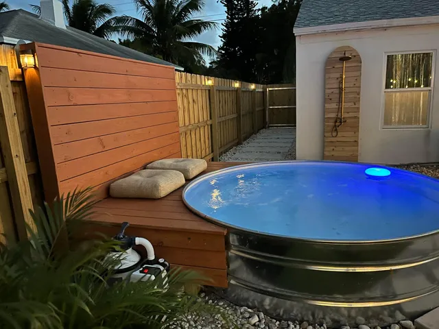 a view of a backyard with a garden