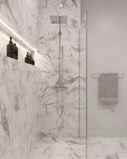 a bathroom with shower