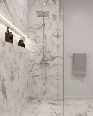 a bathroom with shower