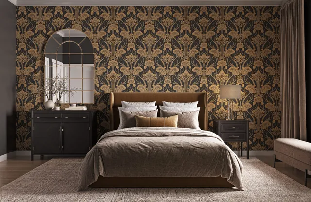 a bed sitting in a bedroom next to a window with a balcony