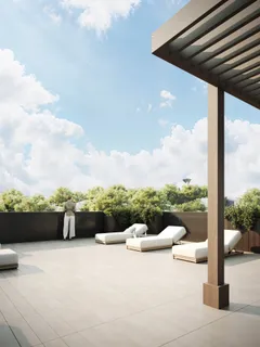 a view of balcony with furniture