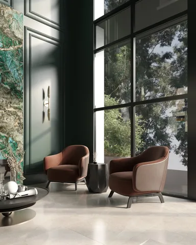 a living room with furniture and a window