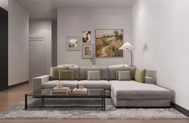 a living room with furniture and a couch