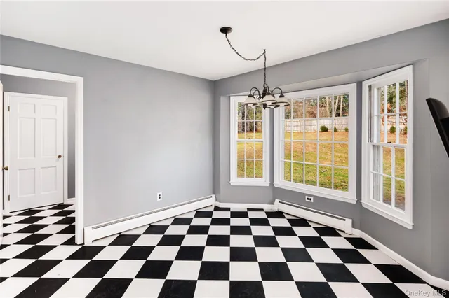 a black and white checkered floor