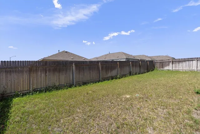 a view of a backyard with a tree