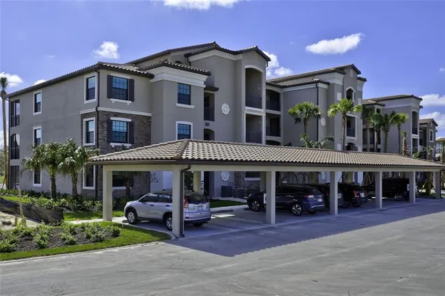 a view of a building with a garden