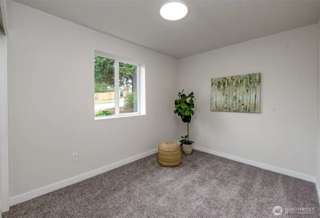 a room with a potted plant and a window