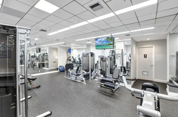 a view of a room with gym equipment