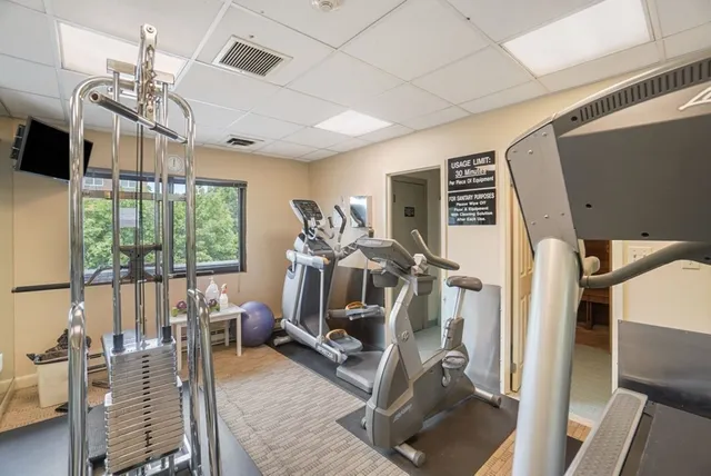 a view of a room with gym equipment