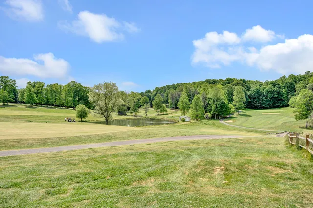 a view of a golf course with a lake