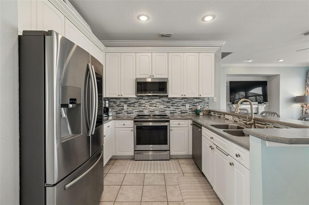 703 Bunker View Drive Apollo Beach, FL 33572 - Photo 11 of 49 a kitchen with stainless steel appliances granite countertop a refrigerator and a sink