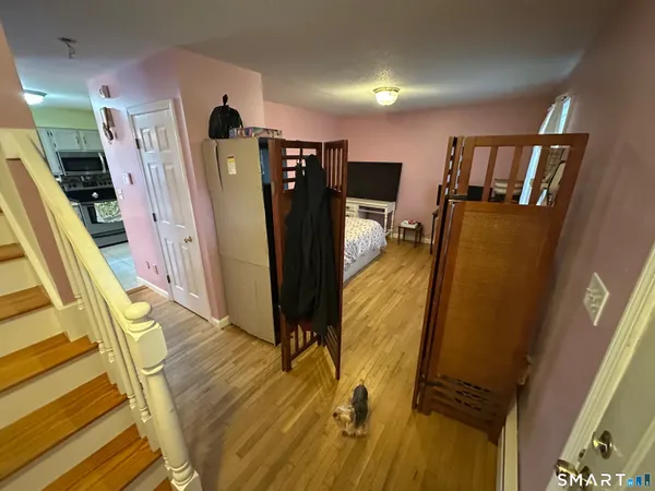 a view of a living room with furniture