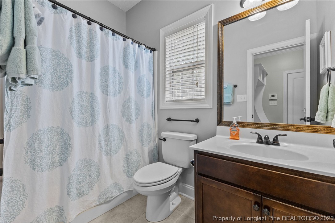 155 Dicks Hill Road Carthage, NC 28327 - Photo 21 of 47 a bathroom with a sink a toilet and shower curtain