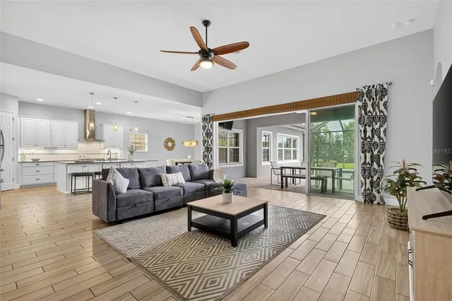 a view of a swimming pool with a porch