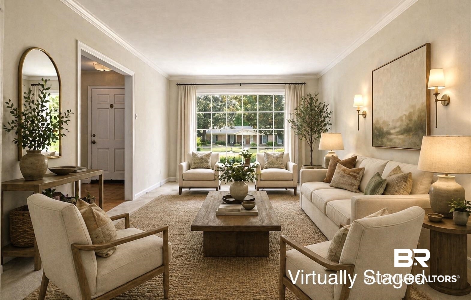 1182 Ginger Drive Mobile, AL 36693 - Photo 3 of 37 Spacious living area featuring crown molding, large window with natural light, recessed lighting, and wall sconces