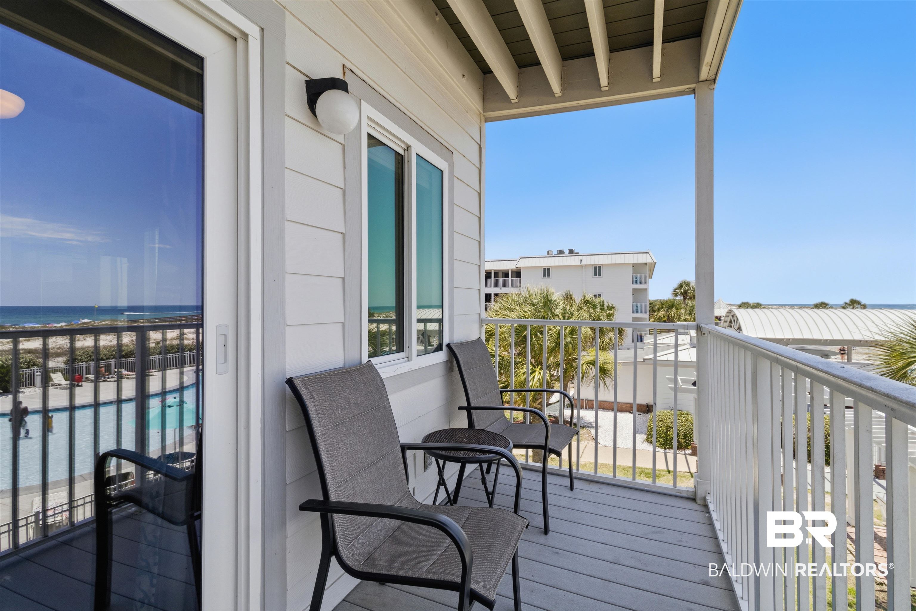 400 Plantation Road, Unit 3201 Gulf Shores, AL 36542 - Photo 14 of 35 Direct Gulf Front Balcony! Balcony updated with composite flooring, new rails, new storm rated sliding door and windows.