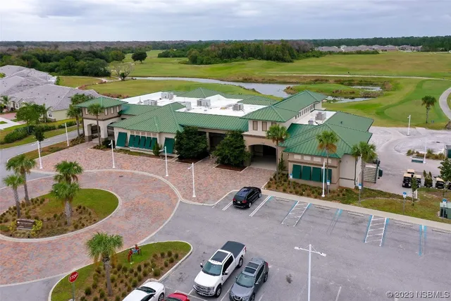 a view of a city with lawn chairs