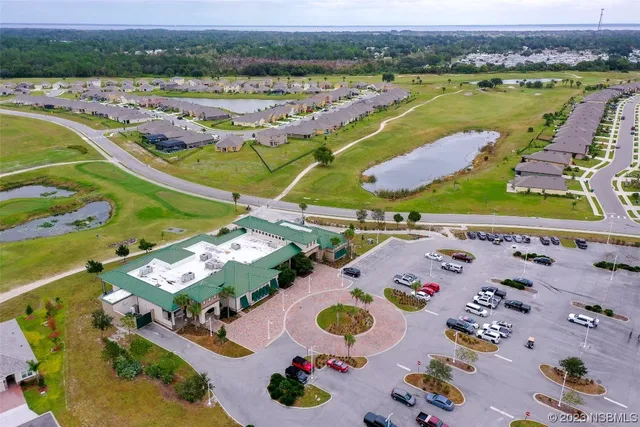 an aerial view of a swimming pool