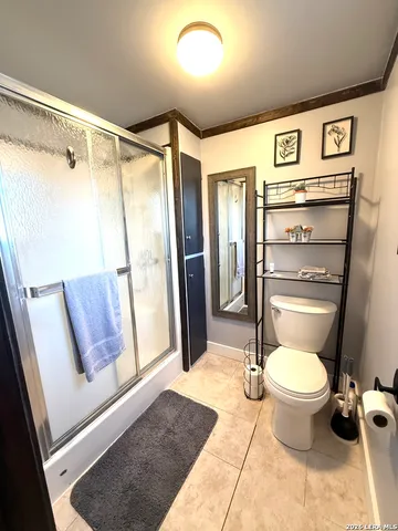 a bathroom with a toilet and a shower
