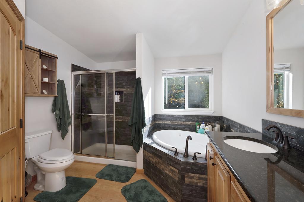 5060 Chestnut Court Georgetown, CA 95634 - Photo 47 of 65 a bathroom with a granite countertop sink toilet and shower