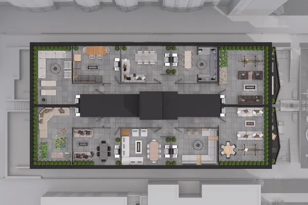 a picture of a bench in a white building