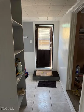 a living room with closet