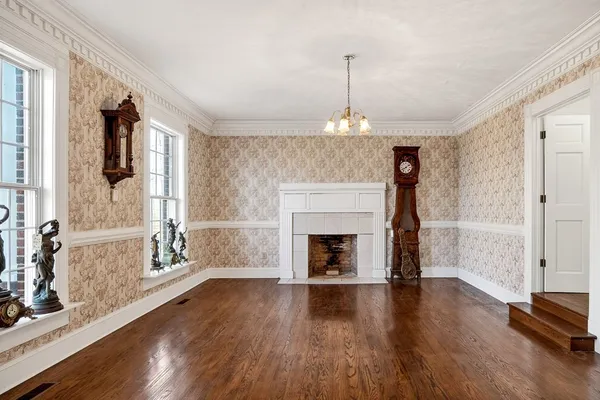 a view of a porch with wooden floor