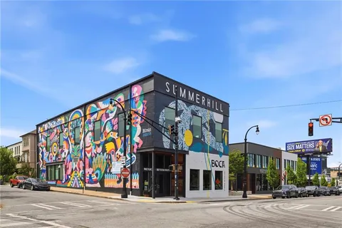 a view of a building with a street