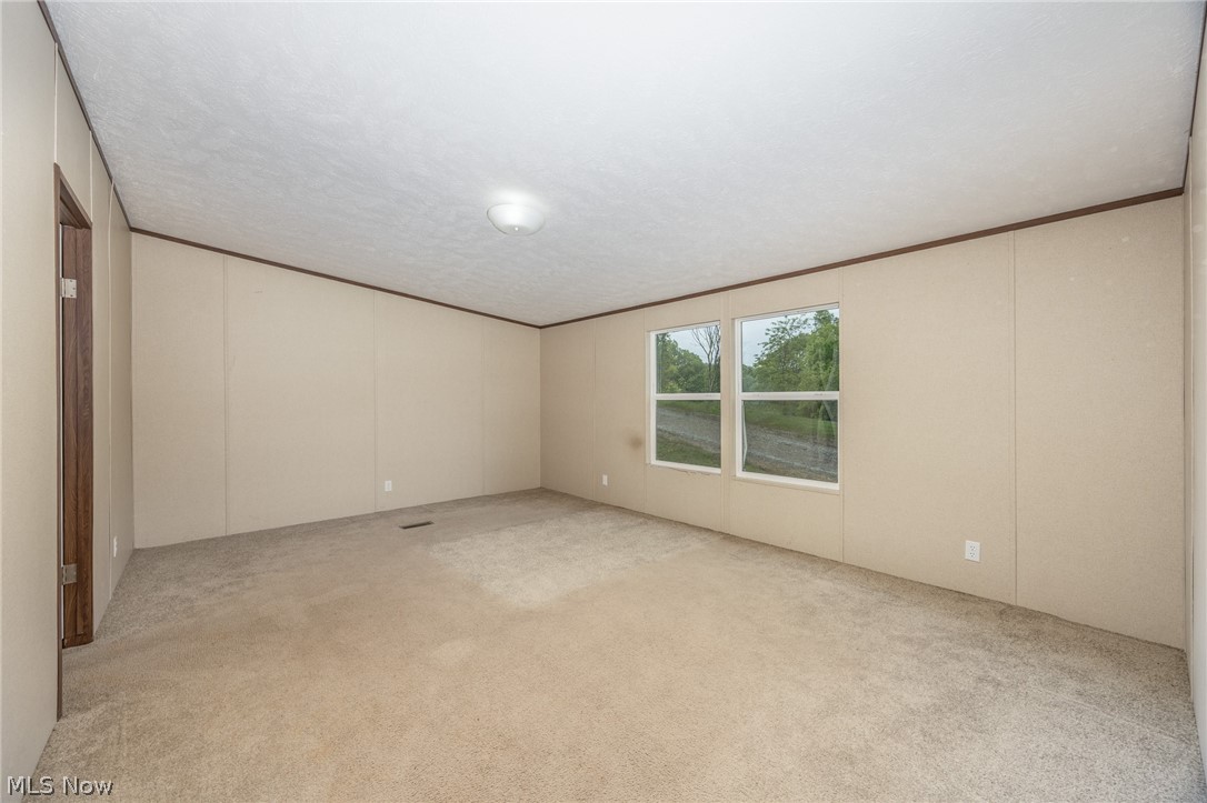 7455 Stanleyville Road Whipple, OH 45788 - Photo 16 of 37 Spacious room featuring neutral carpet flooring, light-toned wall panels, and two windows providing natural illumination