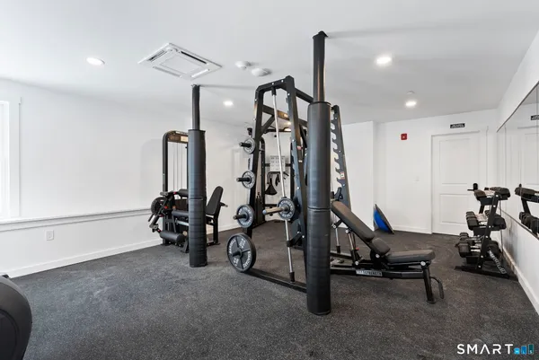 a view of a room with gym equipment