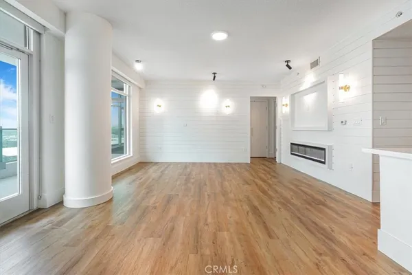 a view of a balcony with a large window