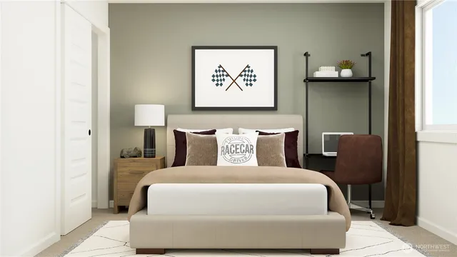 a bedroom with a bed and a dresser