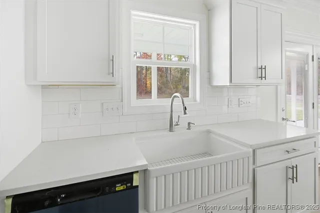 a bathroom with a sink and cabinets