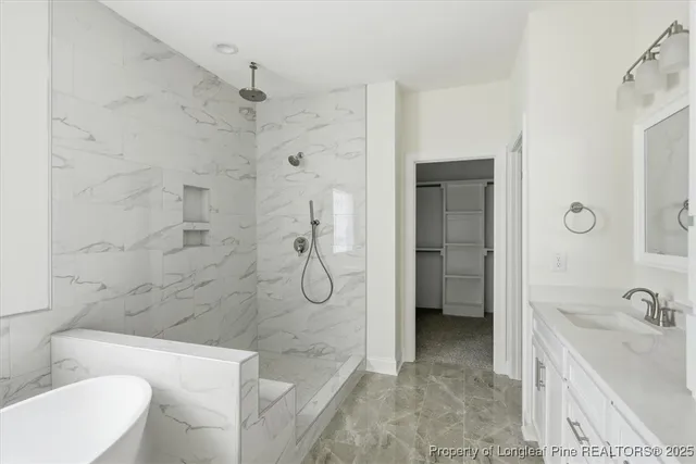 a spacious bathroom with a shower