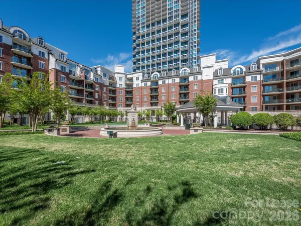 a building view with a garden space