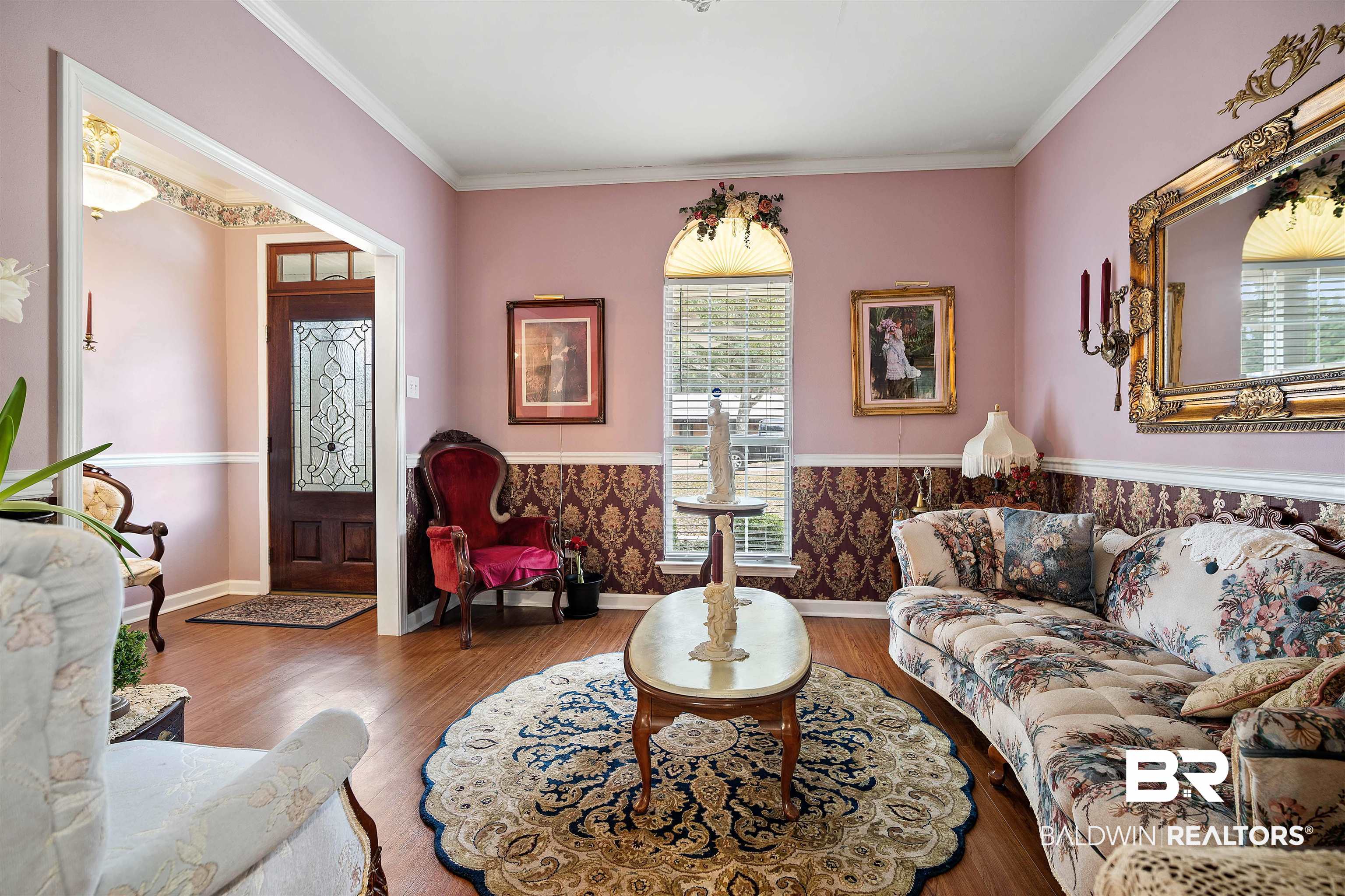 1744 Aden Road Mobile, AL 36695 - Photo 14 of 35 Living room with wood-type flooring and ornamental molding
