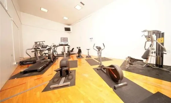 a room with gym equipment