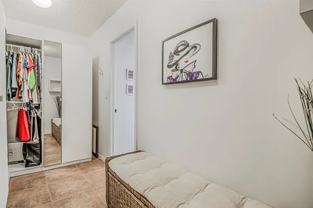 an entryway with a workspace