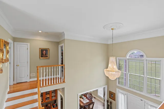 a view of a red chairs in front of a building