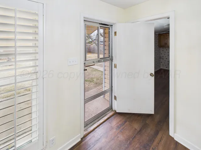 a view of a bathroom with a door
