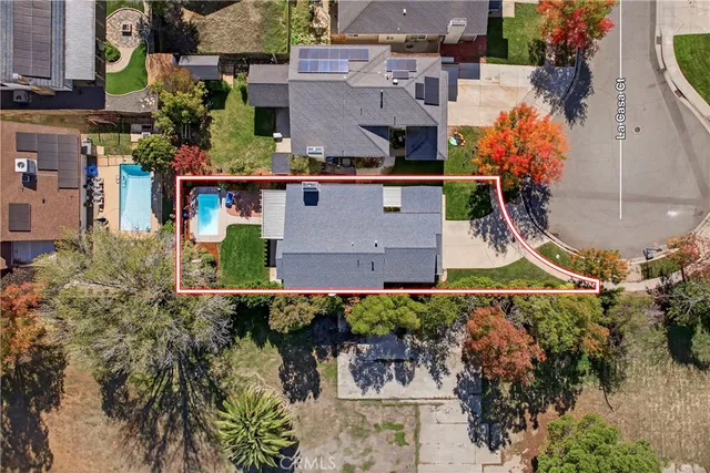 an aerial view of a house