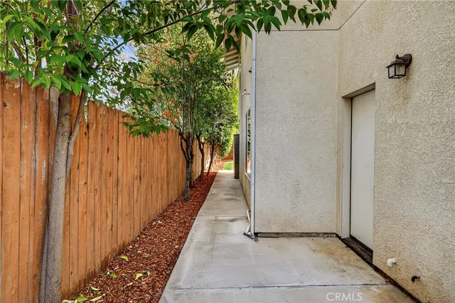a view of a pathway with a potted plants